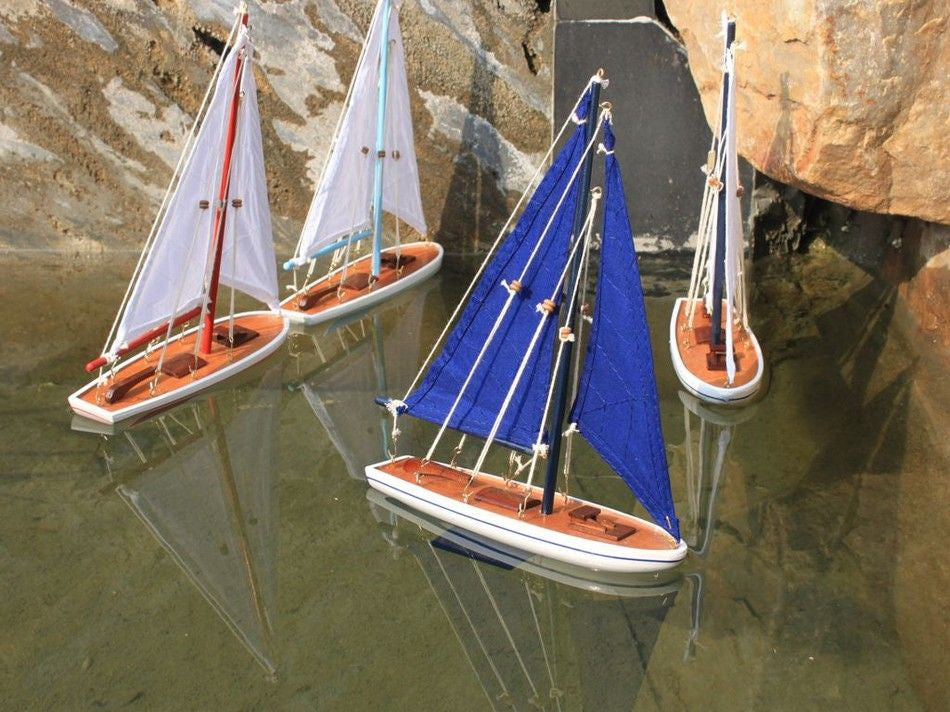 Wooden It Floats 12" - Blue Floating Sailboat Model with Blue Sails