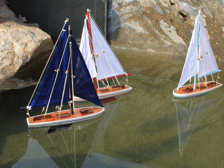 Wooden It Floats 12" - Blue Floating Sailboat Model with Blue Sails