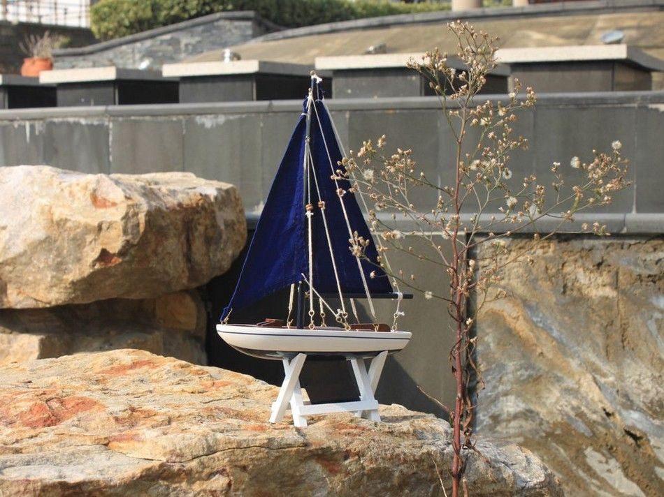 Wooden It Floats 12" - Blue Floating Sailboat Model with Blue Sails