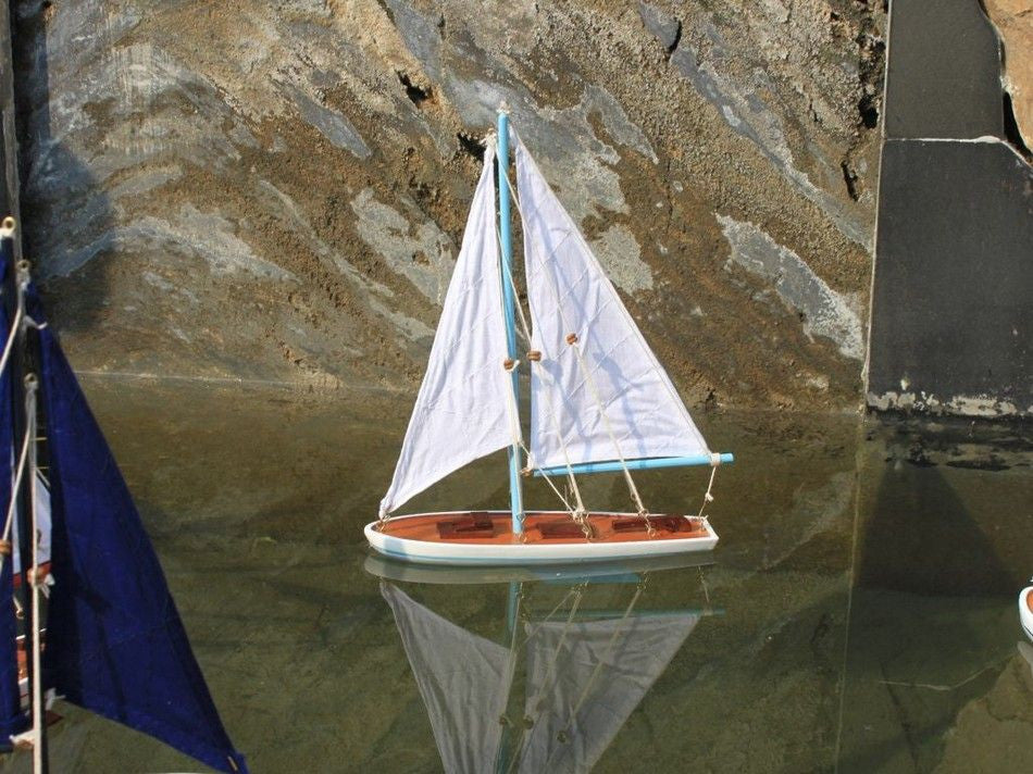 Wooden It Floats 12" - Blue Floating Sailboat Model with Blue Sails