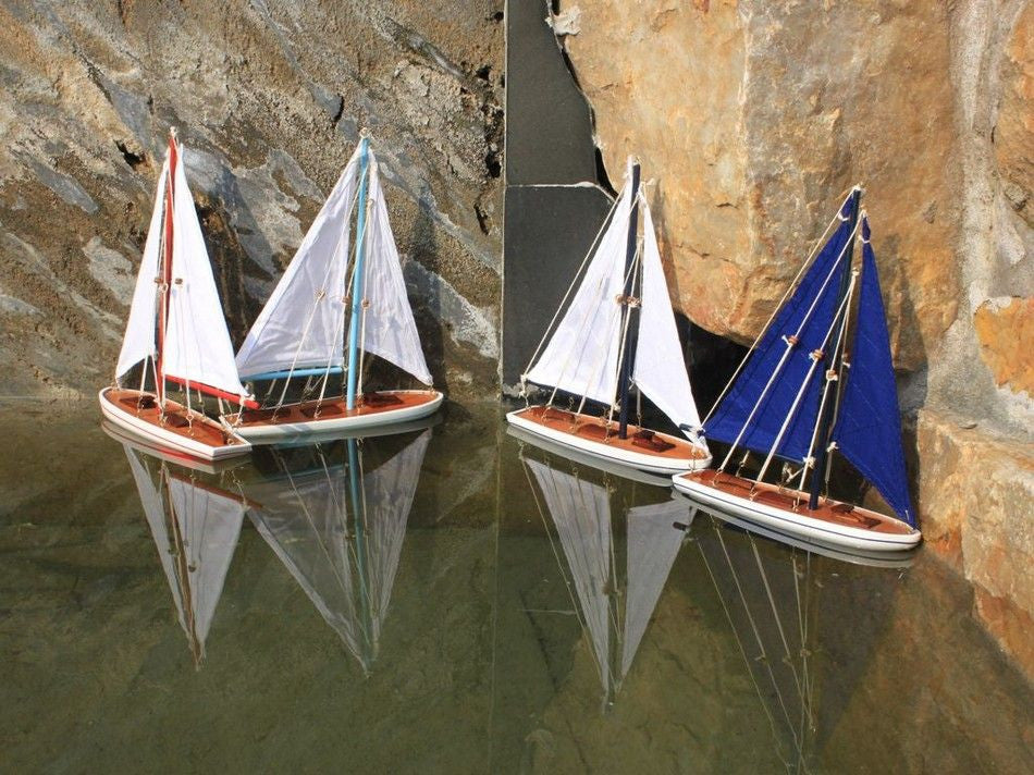 Wooden It Floats 12" - Blue Floating Sailboat Model with Blue Sails