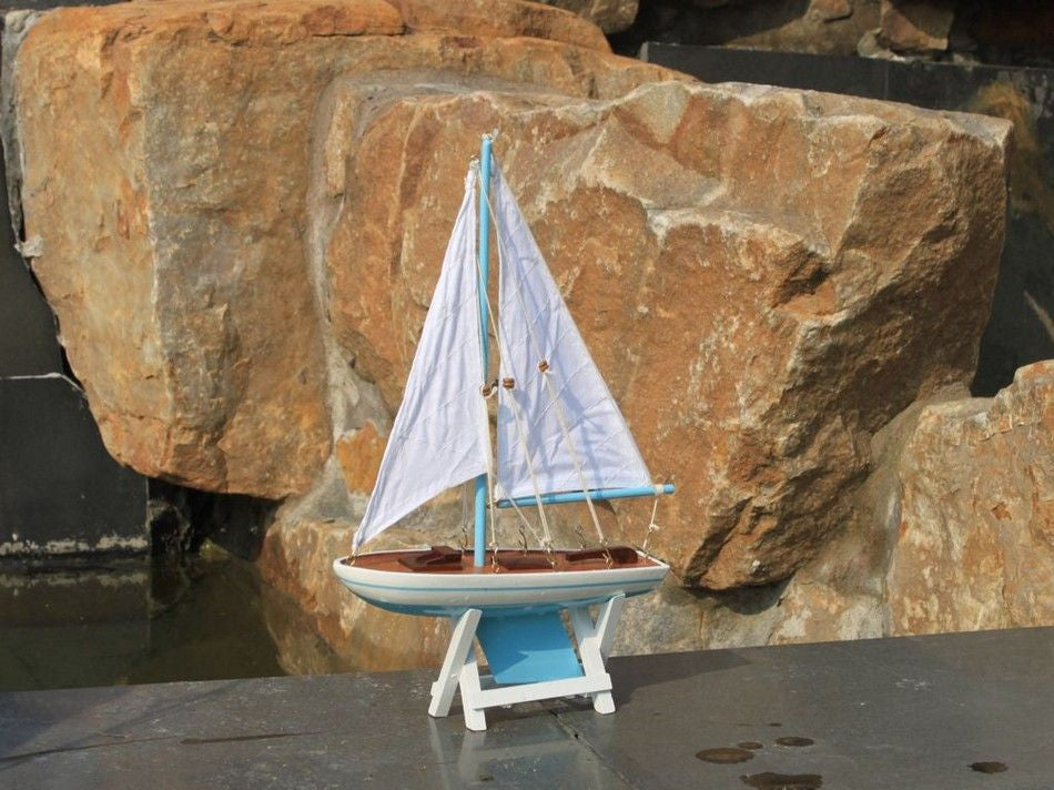 Wooden Decorative Sailboat 12" - Light Blue Sailboat Model