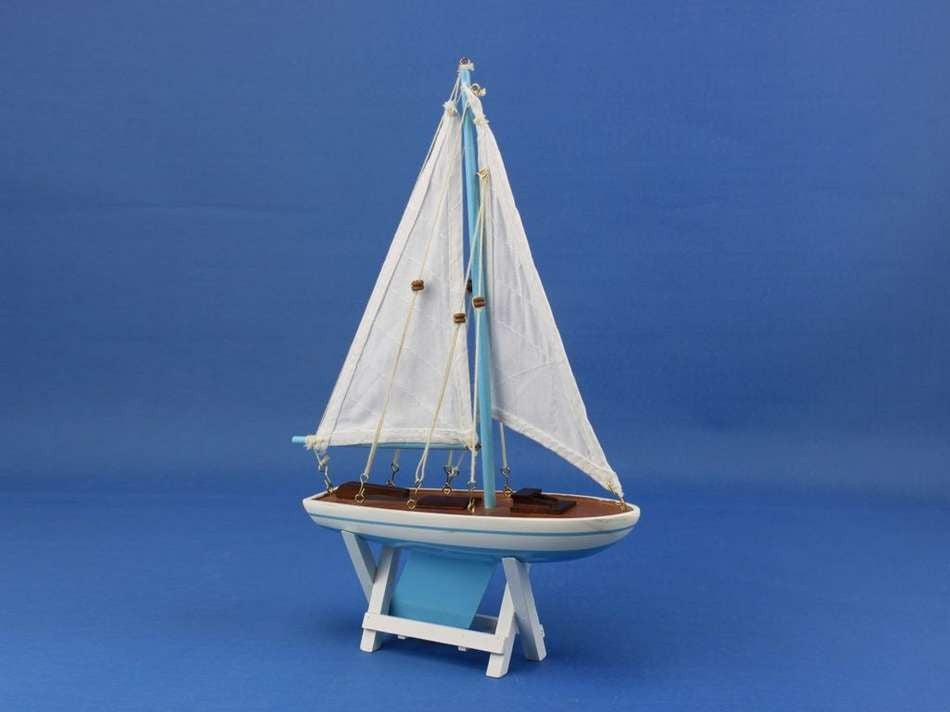 Wooden It Floats 12" - Light Blue Floating Sailboat Model