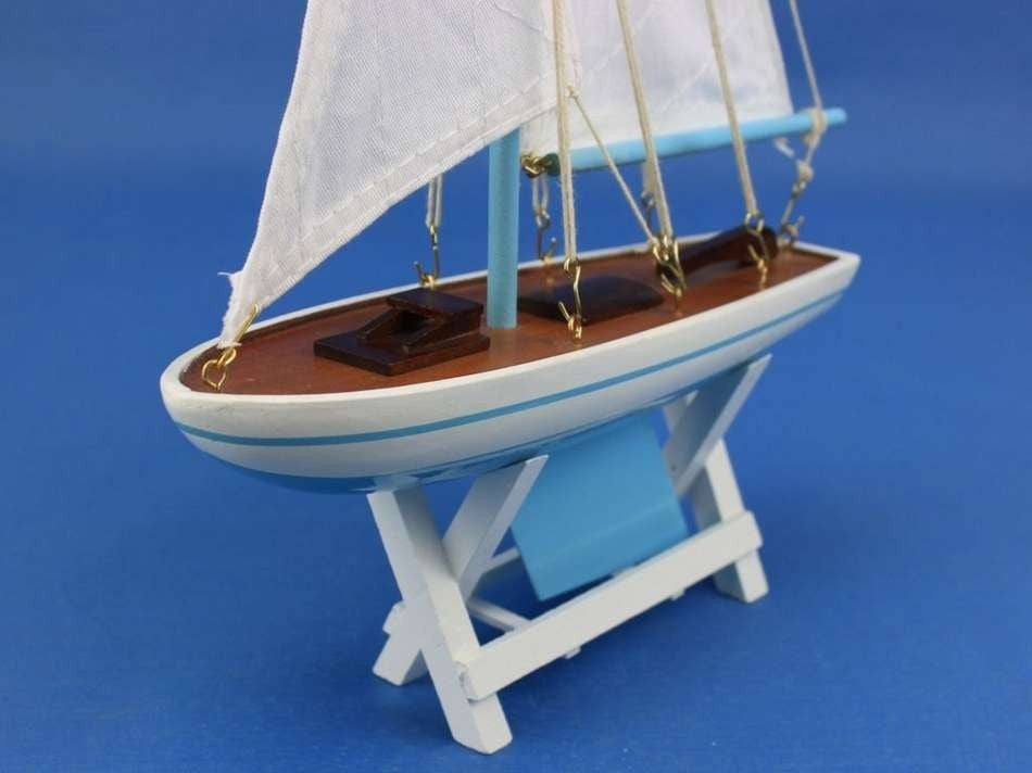 Wooden Decorative Sailboat 12" - Light Blue Sailboat Model