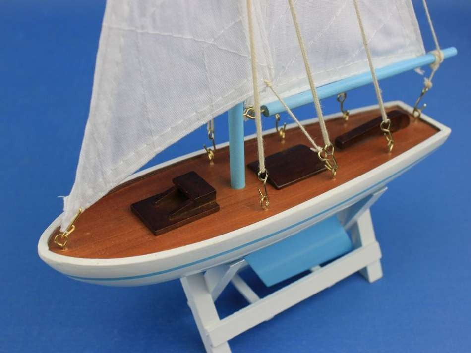 Wooden Decorative Sailboat 12" - Light Blue Sailboat Model