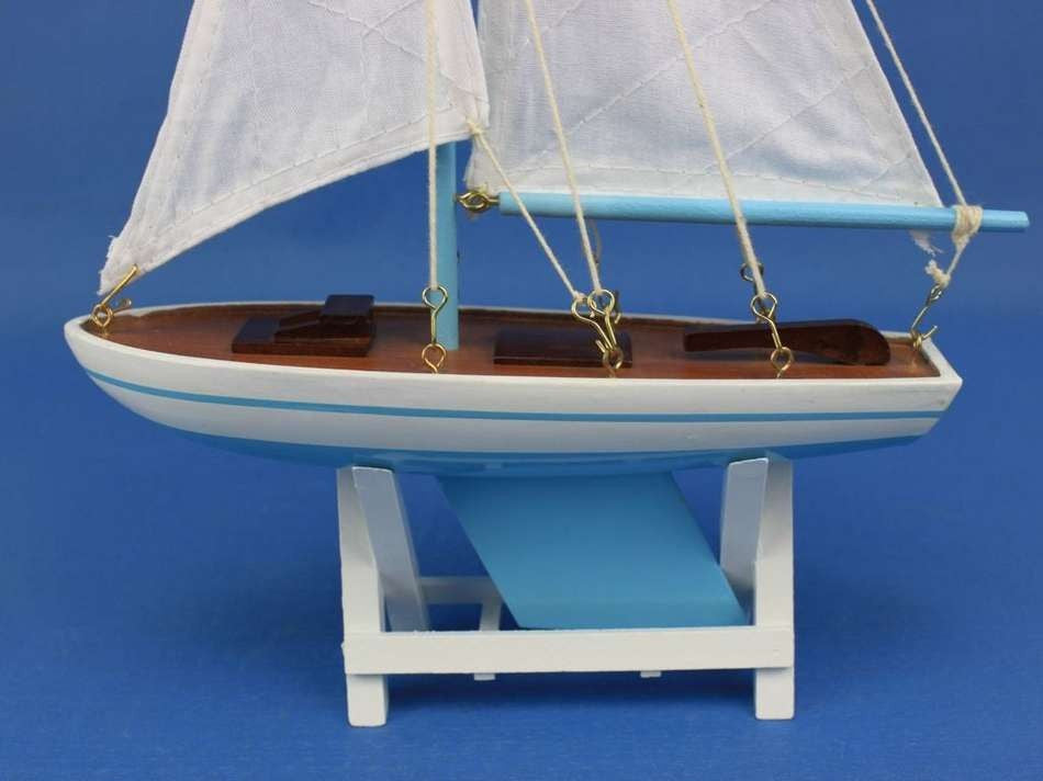 Wooden Decorative Sailboat 12" - Light Blue Sailboat Model