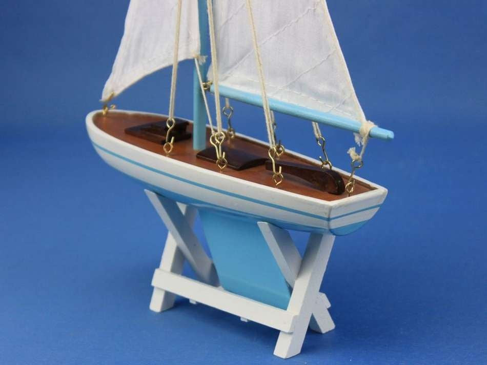 Wooden It Floats 12" - Light Blue Floating Sailboat Model