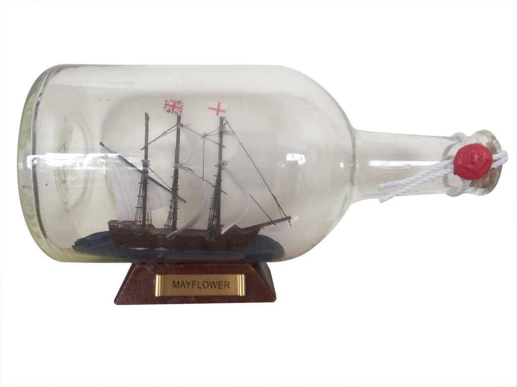 Mayflower Model Ship in a Glass Bottle  9"