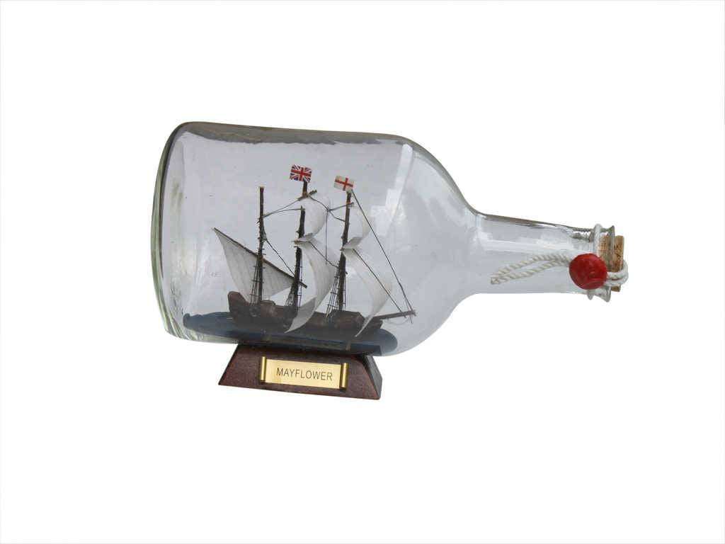 Mayflower Model Ship in a Glass Bottle  9"