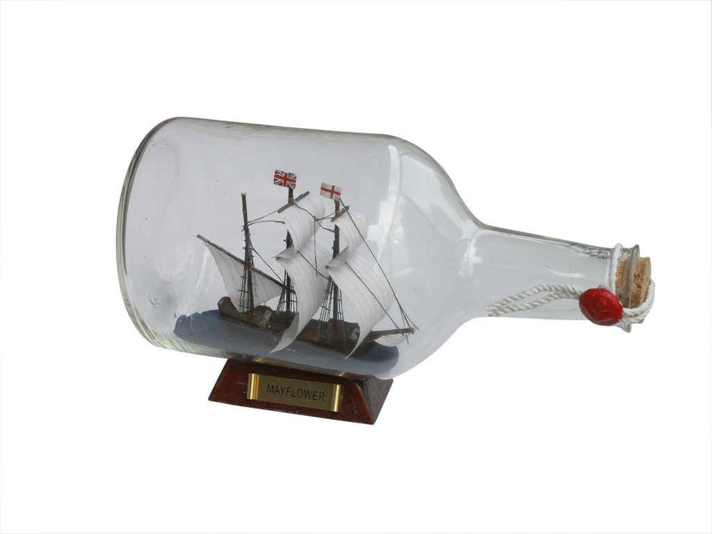Mayflower Model Ship in a Glass Bottle  9"