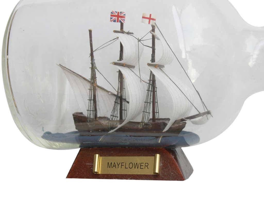 Mayflower Model Ship in a Glass Bottle  9"
