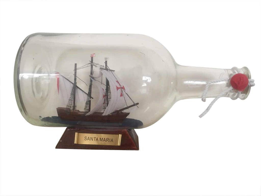 Santa Maria Model Ship in a Glass Bottle 9"