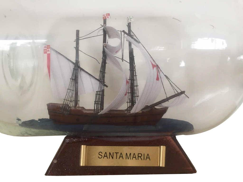 Santa Maria Model Ship in a Glass Bottle 9"
