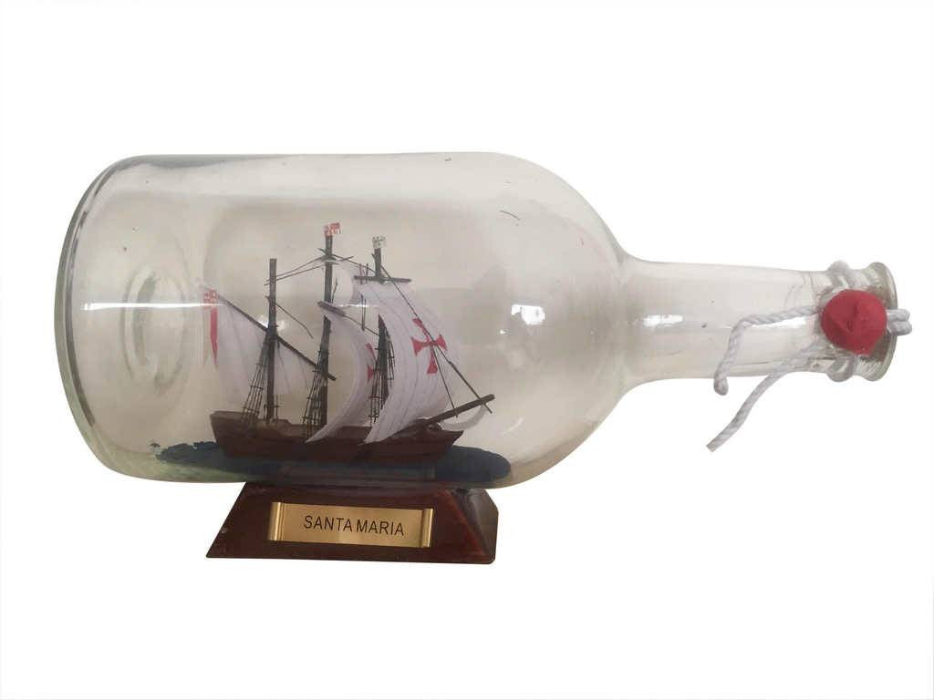 Santa Maria Model Ship in a Glass Bottle 9"