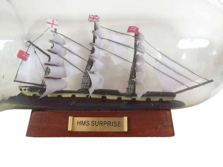 Master And Commander HMS Surprise Model Ship in a Glass Bottle 11"