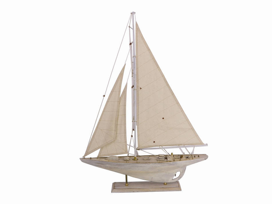 Wooden Rustic Whitewashed Pacific Sailer Model Sailboat Decoration 35"