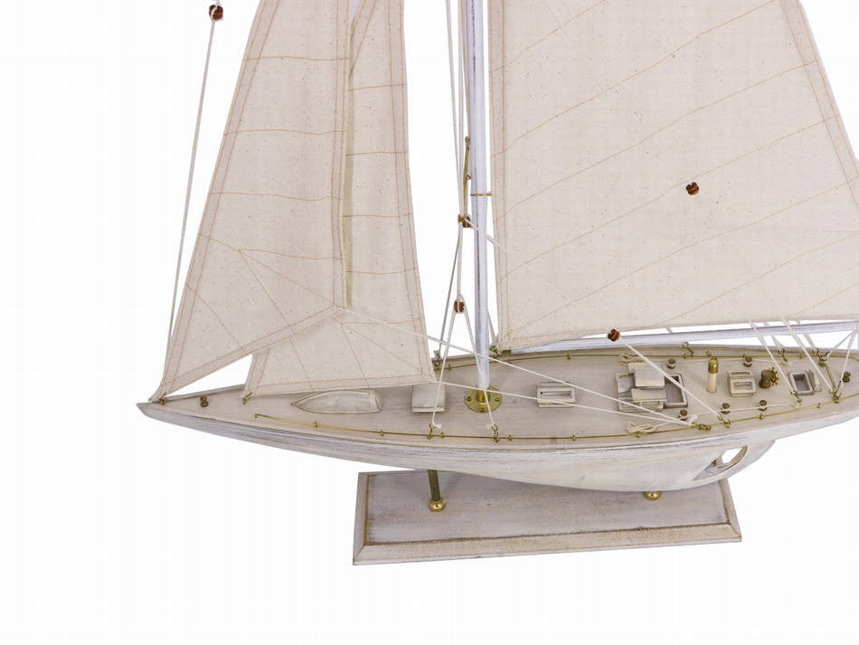 Wooden Rustic Whitewashed Pacific Sailer Model Sailboat Decoration 35"