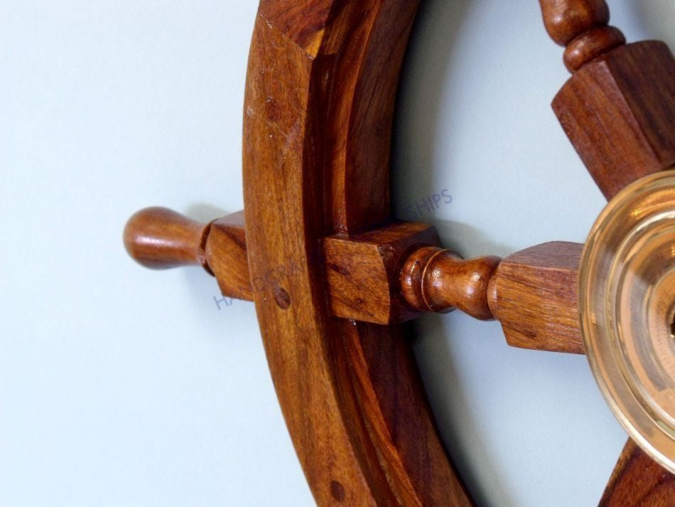 Deluxe Class Wood and Brass Decorative Ship Wheel 30"