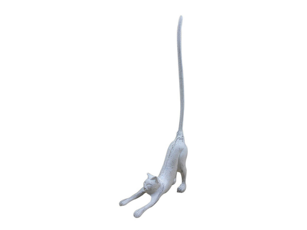 Whitewashed Cast Iron Yoga Cat Bathroom Extra Toilet Paper Stand 19"