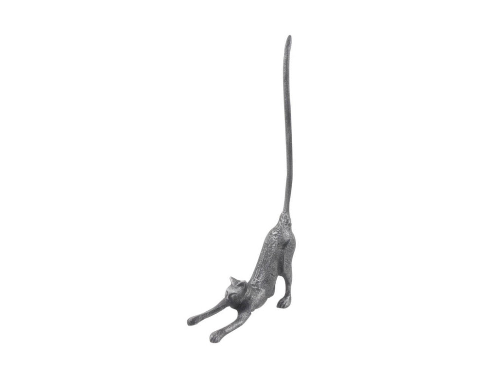 Rustic Silver Cast Iron Yoga Cat Bathroom Extra Toilet Paper Stand 19"