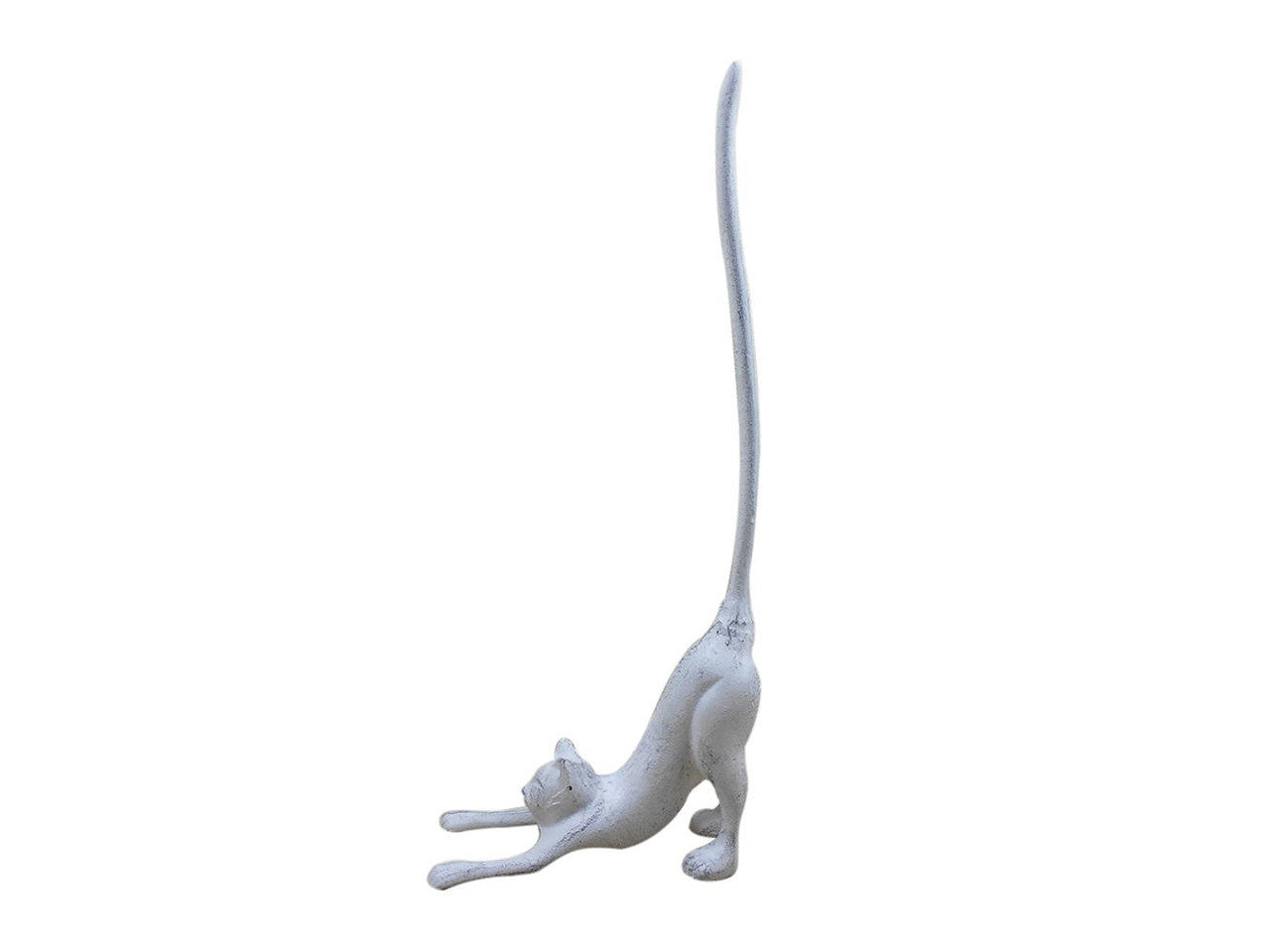 Whitewashed Cast Iron Yoga Cat Kitchen Paper Towel Holder 19"
