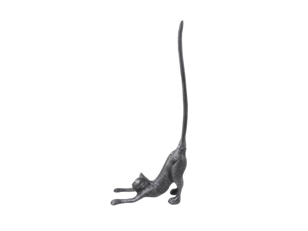 Rustic Silver Cast Iron Yoga Cat Bathroom Extra Toilet Paper Stand 19"