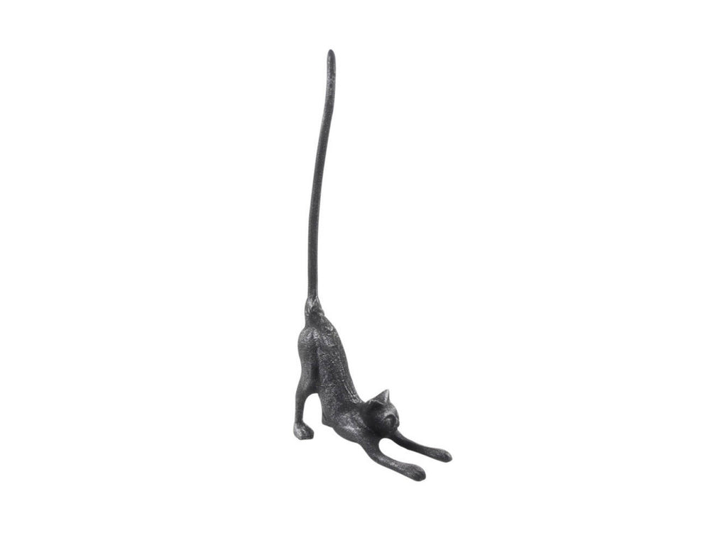Rustic Silver Cast Iron Yoga Cat Bathroom Extra Toilet Paper Stand 19"